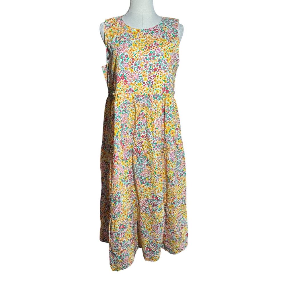 J Crew Mixed Floral Tiered Sleeveless Summer Midi Dress Sz 8 Cottage Core BH899